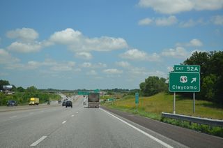 Ramps from the diamond interchange (Exit 52A) with U.S. 69 mix in with those connecting I-35 and I-435. U.S. 69 parallels I-35 just to the south through Claycomo to the Ford Kansas City Assembly Plant and Pleasant Valley.