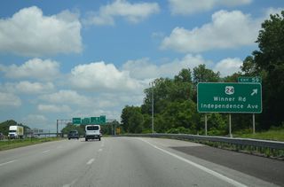 Continuing north, U.S. 24 east parts ways with I-435 at the folded diamond interchange (Exit 59) with Winner Road at North Blue Ridge in Kansas City.