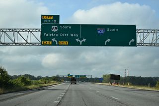 U.S. 69 branches south from Interstate 635 at a wye interchange (Left Exit 10) to cross the Missouri River into the Fairfax Industrial District of Kansas City, Kansas.