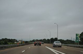 Spanning the Pearl River, I-20/55 and U.S. 49 enter Hinds County and the Jackson city limits.