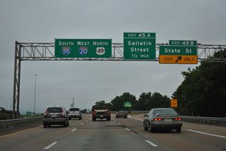 Exit 45A departs next for Gallatin Street, which leads north to the west side of Downtown Jackson.