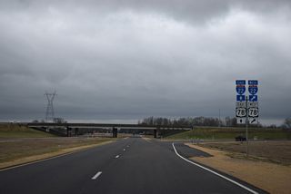 Veterans Memorial Boulevard expands to a four lane, divided highway through the exchange with I-22/U.S. 78 in northeast Tupelo.