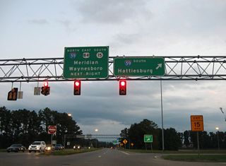 U.S. 84/MS 15 combine with Interstate 59 east from S 16th Avenue to Exit 96 B. MS 15 turns south from Cooks Avenue to Richton and U.S. 98 at Beaumont. I-59 travels southwest to Ellisville and south to Hattiesburg.
