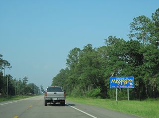 The Mississippi welcome sign for U.S. 90 east appears just beyond Florida Boulevard at Pearlington.