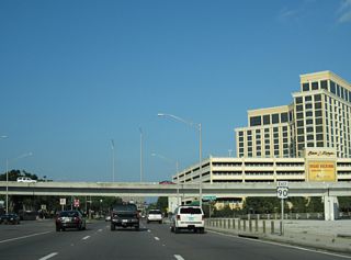 Interstate 110 follows a viaduct northward across Biloxi to the bridge spanning the Back Bay of Biloxi into D'Iberville.