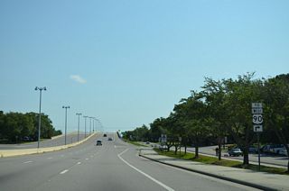 A right in right out (RIRO) intersection connects U.S. 90 eastbound with adjacent Porter Avenue. The access road to the fishing pier north of the Biloxi Bay Bridge also links Porter Avenue with U.S. 90 westbound.