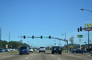 Traffic signals remain in use at what was the Singling River Mall entrance.
