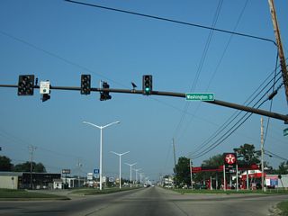 Washington Street angles southeast across U.S. 90 in the city of Bay St. Louis.