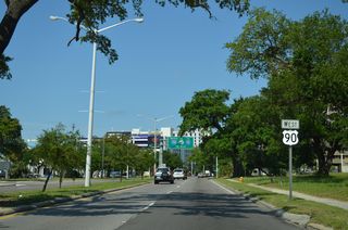 The U.S. 90 reassurance marker posted west of Bellman Street was removed by 2016.