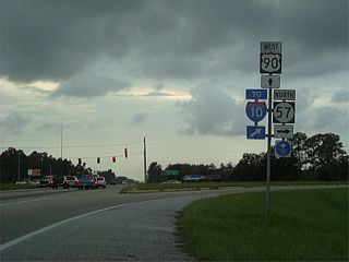U.S. 90 meets the south end of MS 57 at Fountainebleau along the Gautier and Ocean Springs city line. MS 57 is a four lane corridor leading north to I-10 at Exit 57 and Vancleave.
