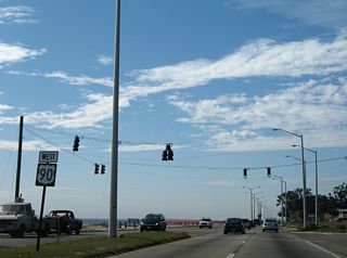 U.S. 90 shield formerly posted at the signalized entrance to the Mississippi Coast Coliseum and Convention Center.