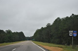 U.S. 98 originally combined with U.S. 49 northwest into Hattiesburg. The route was eventually realigned onto a freeway west to an overlap with Interstate 59.