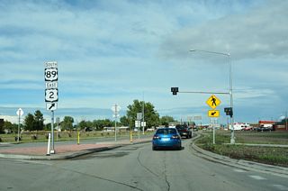 U.S. 2/89 overlap east from the roundabout with Museum Loop along Central Avenue.