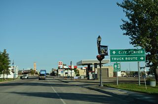 A truck bypass for U.S. 2 west around the Shelby city center separates from Main Street at Montana Avenue.