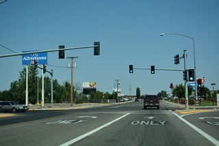 Haynes Avenue north at the commercialized intersection with Stower Street in Miles City.