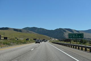 The speed limit reduces to 65 miles per hour along I-90/MT 200 east of Exit 101. The succeeding exits for Missoula join Interstate 90 with Orange Street in two miles and Van Buren Street in three miles.