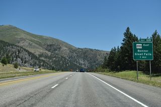 The 13.5 mile long overlap with MT 200 on Interstate 90 concludes at Exit 109 and West Riverside. The multi state route continues east through nearby Bonner to Lincoln and Great Falls while I-90 turns southward to Drummond and Deer Lodge.
