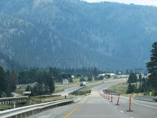 The second I-90 crossing over the Clark Fork river east of Missoula follows Deer Creek Road. The 310 mile long river flows northwest from near Butte to Lake Pend Orielle in northern Idaho. This stretch of I-90 was completed in 1965.