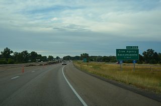 The modified diamond interchange at Exit 509 connects I-90/U.S. 87-212 with Makawasha Avenue and Butchetche Avenue at the community of Crow Agency.