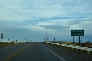 Interstate 90 heads south from Hardin to Crow Agency and Sheridan, Wyoming.