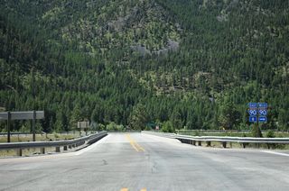 Old U.S. 10 (N Frontage Road) splits from the westbound entrance ramp to run along the north side of I-90 to the Mountain Creek area.