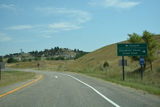 Slaughterhouse Creek Road spurs 8.92 miles south from I-94/U.S. 12 into ranch land.