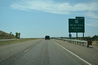 MT 59 is a 159.38 mile long highway joining Miles City with Jordan to the northwest and Broadus to the south. MT 59 is a multi state route with Wyoming Highway 59 south to Gillette.
