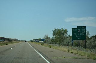 U.S. 12 converges with Interstate 94 at Exit 141 west from Baker and Plevna in Fallon County.