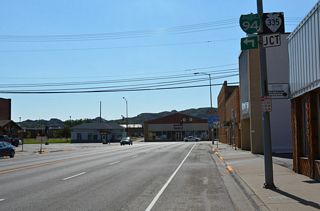 Business Loop I-94 (Towne Street) meets the north end of S-335 at Merrill Avenue in the Glendive city center.