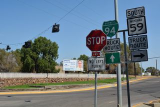 Center Avenue north ties into the intersection of Main Street and Valley Drive. The continuation of Business Loop I-94 along Valley Drive is acknowledged here.