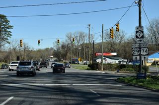NC 7 loops back to the west along Catawba Street to Main Street and Downtown Belmont.