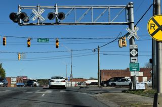 A Norfolk Southern Railroad line along the median of Broad Street. NC 274 follows Broad Street south onto Union Road. NC 274 becomes S.C. 274 in 10.34 miles.