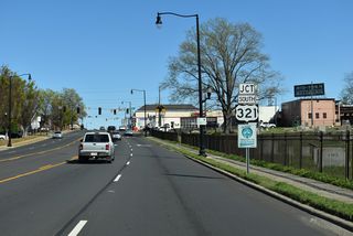U.S. 321 runs along the west side of Downtown Gastonia on the couplet of Chester Street southbound and York Street northbound.