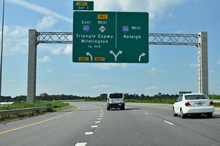 Left Exit 1 is the loop ramp connecting I-42 west with I-40 east to I-95 near Benson.