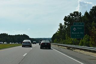 Interstate 42 meets NC 36 (Ranch Road) east at a diamond interchange (Exit 7).