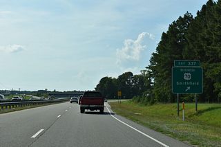 Peeden Street Extension (SR 2308) west, Gor-An Farm Road (SR 2307) south and Woods Road (SR 2513) all tie into the exchange with U.S. 70 Business at Exit 337.