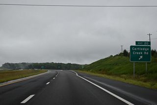 Entering the diamond interchange (Exit 20) with Cartledge Creek Road on I-73/74 northbound.