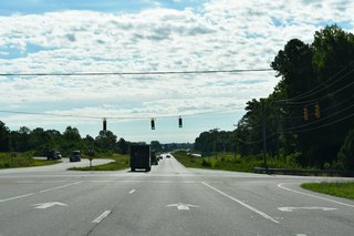 U.S. 74 east meets Forest Hills School Road ahead of the eastern end of the Monroe Bypass (U.S. 74 Bypass Toll). Forest Hills School Road branches southeast to Old Highway 74 and Faulks Church Road.