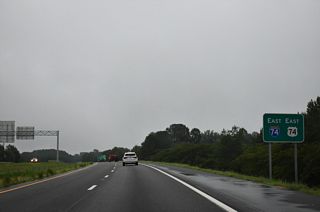 Future I-74 was upgraded to Interstate 74 along U.S. 74 south of Rockingham when the Rockingham Bypass opened to the northwest on January 28, 2025.