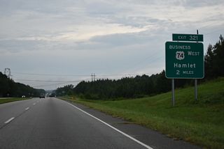 Exit 321, where U.S. 74 Business separates for Hamlet and Rockingham, marks the next segment of Interstate 74.