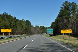 U.S. 74 transitions to an at-grade highway east into the town of Mooresboro.