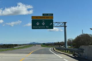 The temporary east end of the Shelby Bypass at NC 150/Cherryville Road
