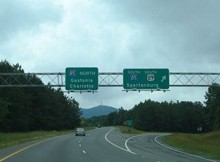 Two lanes join I-85 north from U.S. 74 east, taking motorists from Kings Mountain, Shelby and points west to Charlotte. A single lane ramp connects with the I-85/U.S. 29 overlap south around Kings Mountain. Spartanburg lies 44 miles to the southwest.