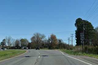 The SR 2381 service road connects with nearby El Bethel Road (SR 2250) north to U.S. 74 Business (Shelby Road).