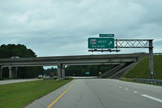 U.S. 264 (Future I-587) continues along a freeway west 19 miles to U.S. 64 near Zebulon, and with U.S. 64/Future I-87 to Knightdale and I-440 at Raleigh.