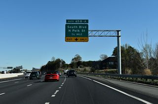 South from Exit 65 B, Pineville Road becomes Polk Street en route to Downtown Pineville and NC 51 (Main Street).
