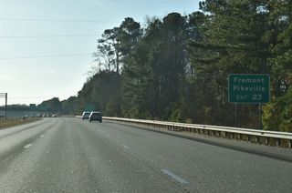 Interstate 795 was designated in place of U.S. 117 on the freeway south to Goldsboro. U.S. 117 was relocated back onto the parallel alignment to the east through the towns of Fremont and Pikeville.