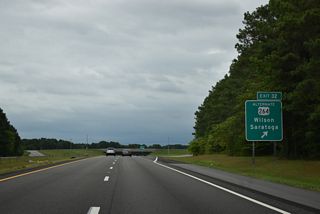 U.S. 264 angles southeast from Exit 32 to the town of Saratoga and Walstonburg.