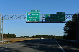 Exit 18 B departs I-587/795-U.S. 264 west for Interstate 95 north to Richmond, Virginia.