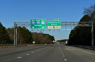 I-587/795-U.S. 264 combine west ahead of Downing Street near Wilson, North Carolina